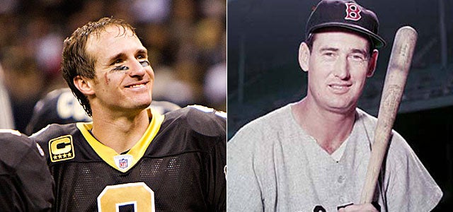 Brees finishing second to Rodgers would be similar to Williams' runner-up to Joltin' Joe in '41. (Getty Images)