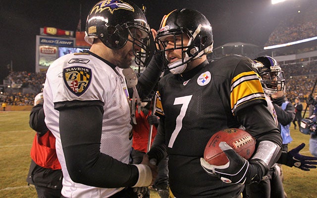 Having to face the likes of Ben Roethlisberger hasn't helped Joe Flacco's playoff record. (Getty Images)