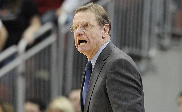 A frustrated George Blaney watches the Huskies crumble in the second half. (AP)