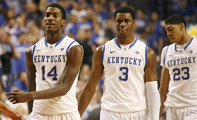 Michael Kidd-Gilchrist (14), Terrence Jones (3) and Anthony Davis should have a busy spring. (US Presswire)