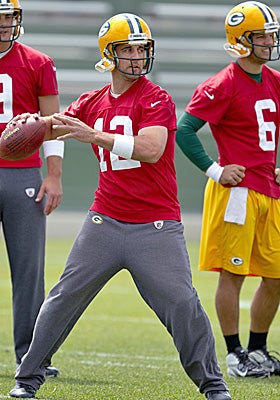 Harrell, right, says Rodgers has been his biggest supporter this offseason. (AP)