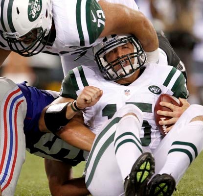 Tim Tebow and the Jets offense continue to struggle this preseason. Tebow completes only 5 of 14 passes.  (US Presswire)