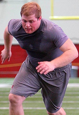 Barrett Jones took part in 'Bama's 2012 pro day but didn't enter the draft. (US Presswire)