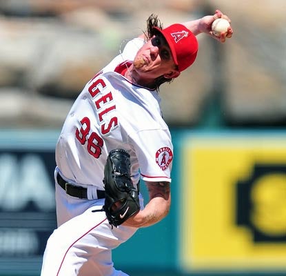 Jered Weaver comes up big for the Angels by giving up just two hits over seven innings with nine strikeouts.  (US Presswire)