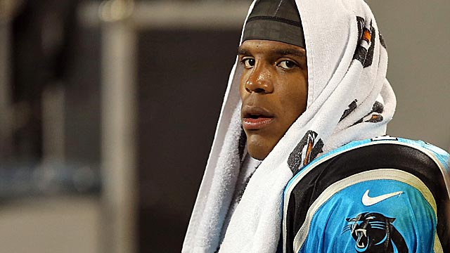 Cam Newton's look during a thrashing from the Giants fired up his critics. (Getty Images)