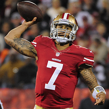 Filling in for the injured Alex Smith, 49ers QB Colin Kaepernick passes for 243 yards and two TD's in his first career start. (US Presswire)