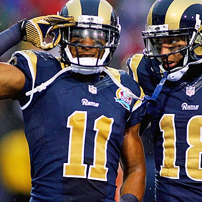 Brandon Gibson (11) salutes with teammate Austin Pettis after catching the game-winning TD pass.  (Getty Images)