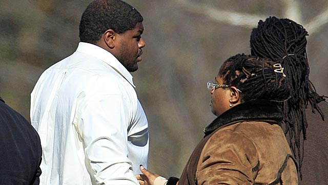 Josh Brent and Jerry Brown's mother arrive at a memorial service Tuesday. (AP)