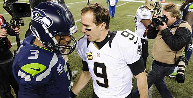 All eyes will be on Russell Wilson and Drew Brees in a rematch at Seattle. (USATSI)
