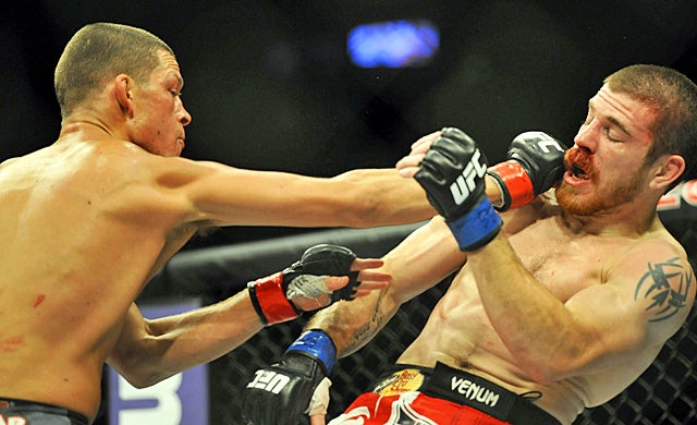 Diaz lands one of many shots against Miller in their bout in New Jersey. (US Presswire)