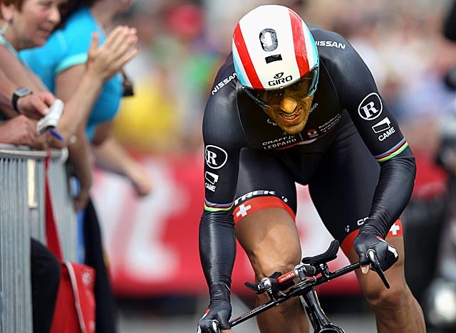 Cancellara sprints through the Tour's 6.4-kilometer prologue in 7 minutes, 13 seconds. (Getty Images)