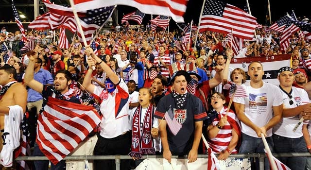 Fans show their colors for men's soccer on the 11th anniversary of the Sept. 11 attacks. (Getty Images)