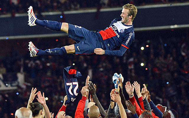David Beckham is given a big sendoff by teammates and fans in Paris. (Getty Images)