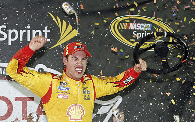 Joey Logano celebrates his victory Saturday night, the first of his career at Richmond. (USATSI)