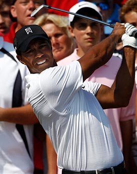 Tiger Woods shrugs off last week's disaster to shoot a solid round at the PGA. (Getty Images)