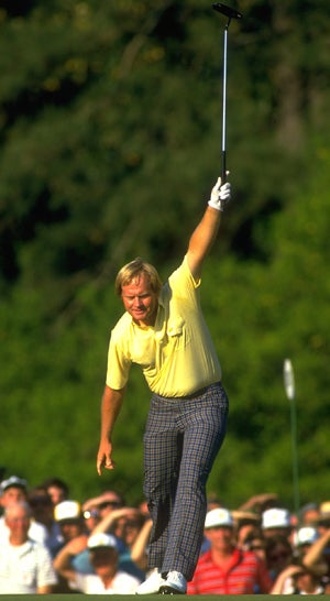 The lasting image of Jack Nicklaus victory was this reaction to his birdie putt on No. 17. (Getty Images)