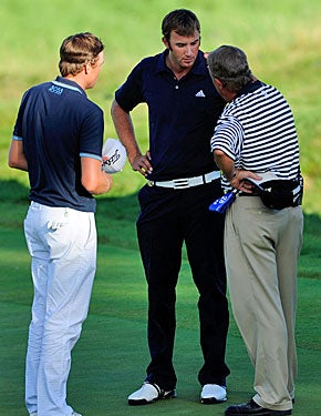 Nick Watney's PGA Championship collapse was overshadowed by Dustin Johnson's rules dust-up at Whistling Straits. (Getty Images)