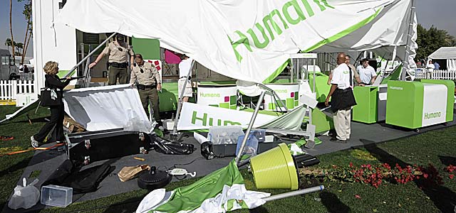 This Humana Challenge tent is an indication of some of the damage sustained at the tourney site. (Getty Images)