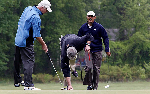 Sen. Saxby Chambliss (left) aced the par-3 11th at Obama's favorite course at Andrews Air Force Base. (Getty Images)