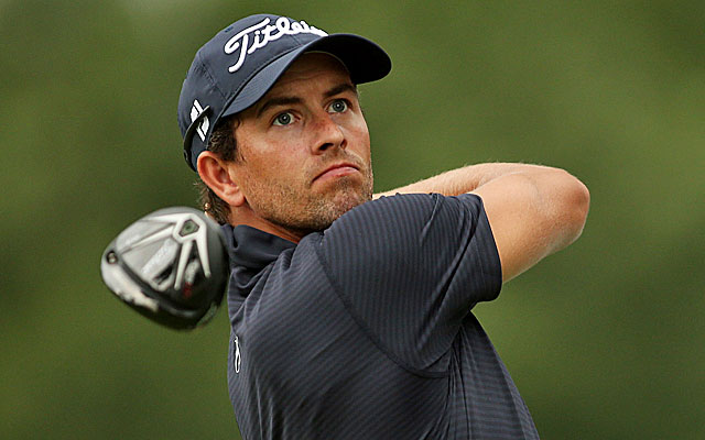 Defending Barclays champion Adam Scott is tied with Cameron Tringale at 8 under. (Getty Images)