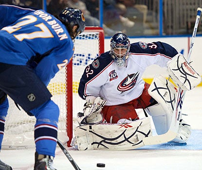 Mathieu Garon makes 25 saves for his third shutout at Philips Arena and improves to 5-0 against Atlanta. (US Presswire)