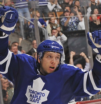 Nikolai Kulemin celebrates after scoring his second of two goals in a game against the Stars. (Getty Images)