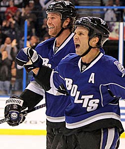 Left wing Ryan Malone (left) and Martin St. Louis (right) have been part of Tampa Bay's special power-play unit. (AP)