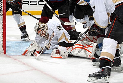 Nothing gets past Curtis McElhinney on this afternoon as he stops everything thrown at him. (Getty Images)