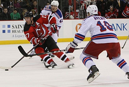 Ilya Kovalchuk is all over the ice against the Rangers, scoring for the fourth consecutive game. (US Presswire)