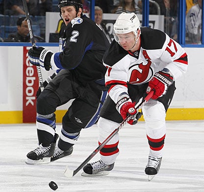 Ilya Kovalchuk picks up an assist on the Devils' goal to extend his point streak to 12 games. (Getty Images)
