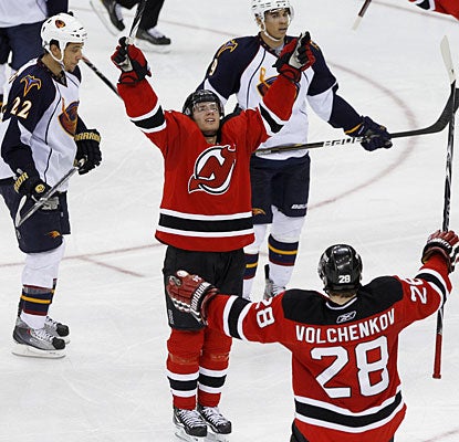 Jacob Josefson enjoys the go-ahead goal, his second tally in the NHL and second in two games. (AP)
