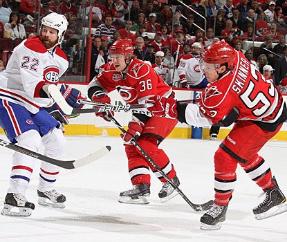 Jeff Skinner scores two goals in just over four minutes in the first period and Carolina never looks back thereafter. (Getty Images)