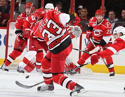 Derek Joslin scores really the only goal needed as Carolina wins for the seventh time in nine games. (Getty Images)