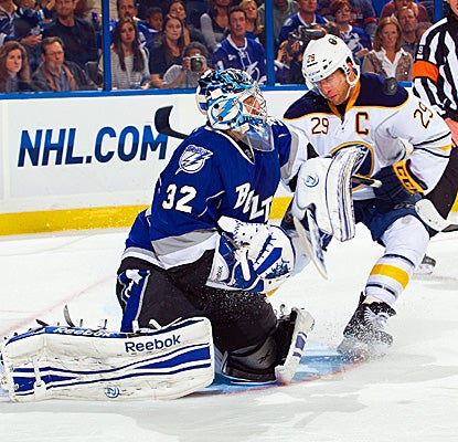 Tampa Bay's Mathieu Garon makes 21 saves to earn his 20th NHL shutout, his first in 34 games. (Getty Images)