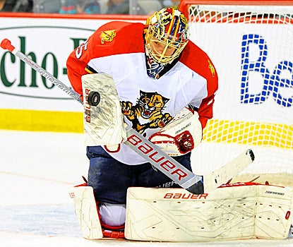 Jacob Markstrom of the Panthers earns his first NHL victory, making 40 saves in his second start. (Getty Images)