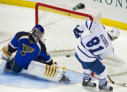 Phil Kessel makes sure Toronto gets both points when he beats Jaroslav Halak in the shootout. (US Presswire)