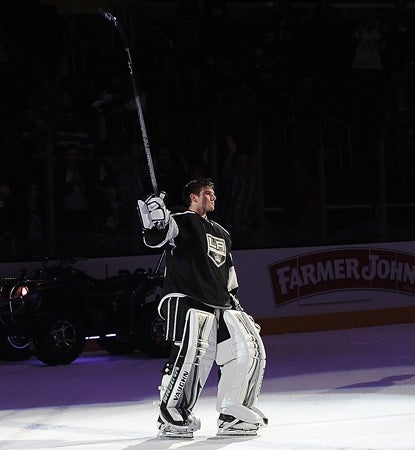 Jonathan Quick is the star of this night, blanking the Kings for his league-best fourth shutout. (Getty Images)