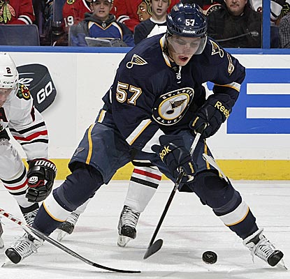 The Blues' David Perron returns to action after sitting out 97 games with a concussion.  (Getty Images)