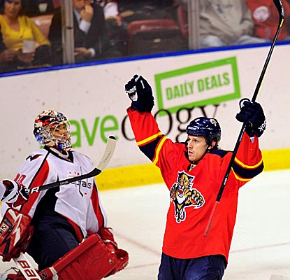 The Panthers' Stephen Weiss celebrates one of his two goals in a win over the Caps. (US Presswire)