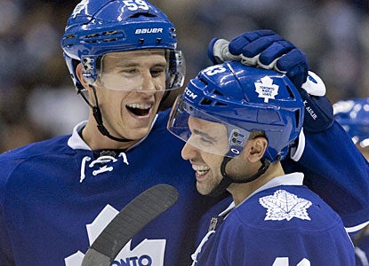 Nazem Kadri (right), who spent 22 games in the minors, returns to the big team with a bang, by scoring the go-ahead goal. (AP)