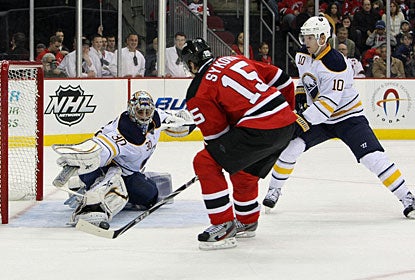 Petr Sykora gets the puck past Ryan Miller two times, taking his season total to 10 goals. (US Presswire)