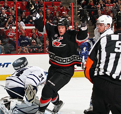 Eric Staal takes a team-high five shots and scores two goals, including the overtime winner. (Getty Images)