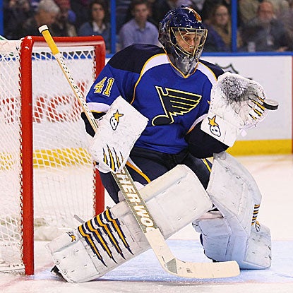Jaroslav Halak earns the shutout for the Blues, who improve to 6-0-1 in 2012 and are tied for most points in the league.  (Getty Images)