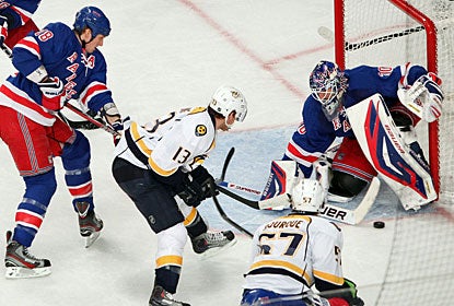 Henrik Lundqvist holds his ground against a streaking Predators team and earns his fourth shutout this season. (US Presswire)
