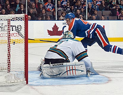 Taylor Hall scores the game-winning goal in a shootout, helping the Oilers to snap their three-game skid.   (Getty Images)