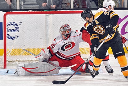 Talk about earning a shutout. Cam Ward stops 47 shots in a busy game to earn his third clean sheet this season. (Getty Images)