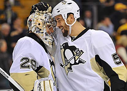 Marc-Andre Fleury gets praise from Deryk Engelland after beating the Bruins, who hadn't lost consecutive games since Dec. (Getty Images)