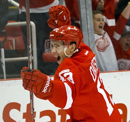 Pavel Datsyuk shows his emotion after scoring the winning goal for Detroit with just five seconds left in regulation. (US Presswire)