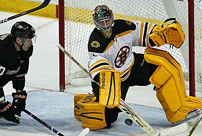 After relieving Tim Thomas, Bruins goalie Marty Turco records his first NHL win in over a year.  (AP)