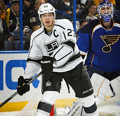 Dustin Brown may not light the lamp, but still registers three assists for the Kings in Game 2. (Getty Images)